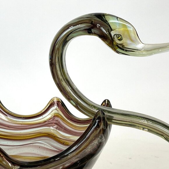 Murano VTG Sonner Swirl of colors Style Hand Blown Art Glass Swan Bowl Dish. - Picture 4 of 9